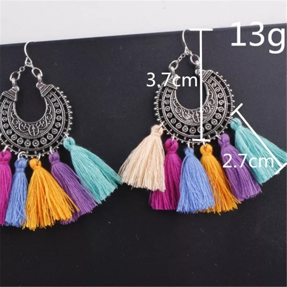 Colorful Boho Tassle Hoop Earrings - Picture 3 of 3